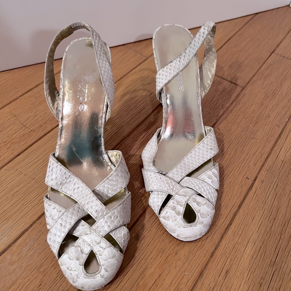 Hype Beige snake skin heeled sandals